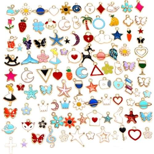 10Pcs Enamel Random Mixed Animal Flower Pendants For DIY Bracelet Earrings Necklace Jewelry Making Charms Accessories