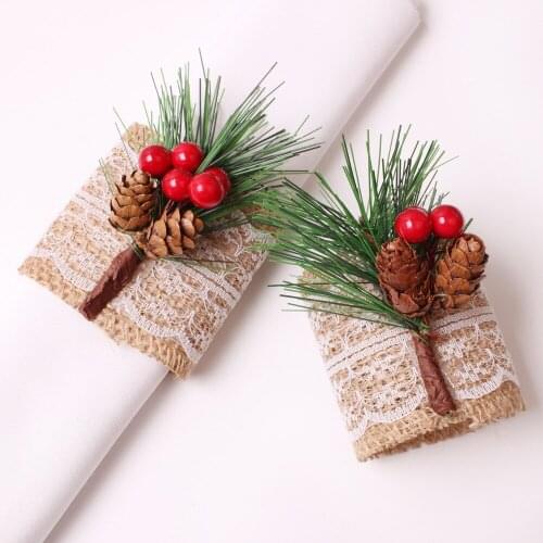 10pcs Christmas Series Pine Cone Napkin Ring Snow Ball Napkin Button Red Fruit Napkin Ring Linen Paper Towel Ring