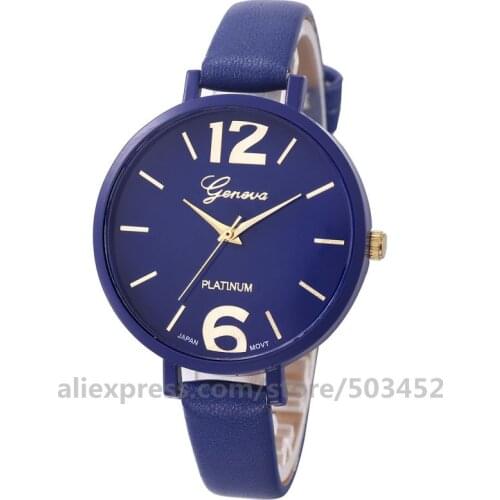 100pcs/lot Geneva Big Number Scale Women Watch Factory Price Watch Strap PU Leather Belt Fashion Colored Case Quartz Watches