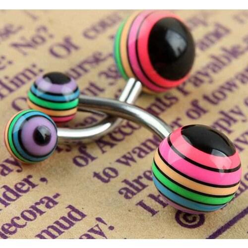 2pcs Fashion Punk Multicolor Stripes Belly Piercing UV Stainless Steel Pin Navel Ring For Women