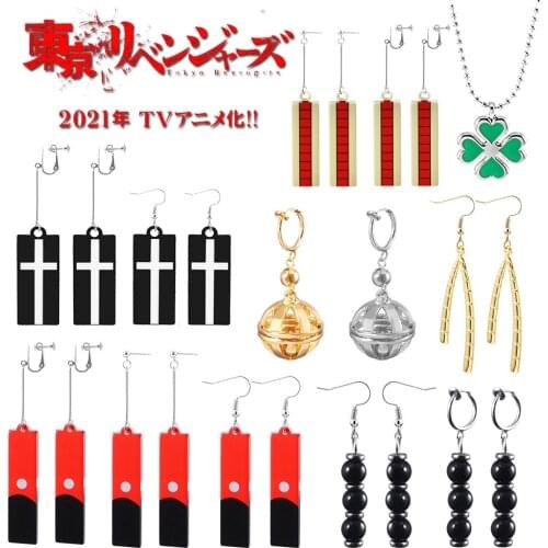 20Pcs/Lot Anime Tokyo Revengers Earrings Izana Kurokawa Acrylic Hanafuda Drop Earrings Ear Clip Cosplay Props Jewelry Wholesale