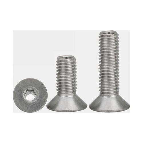 2pcs M10 stainless steel Allen countersunk hollow screws lamps threading bolts through hole bolt 5mm aperture 16mm-30mm long