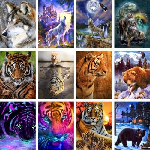 New 5d Diamond Painting Diy Animal Wolf Tiger Diamond Mosaic Cat and Dog Cross Stitch Kit Wall Decoration Handmade Gift