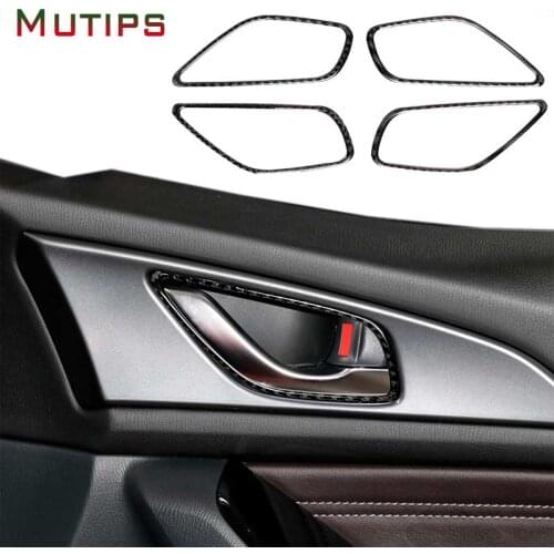 Mutips Car Inner Door Handle Bowl Panel Frame Inside Trim Carbon Fiber Mouldings For Mazda 3 Axela 2014 2015 2016 2017 2018