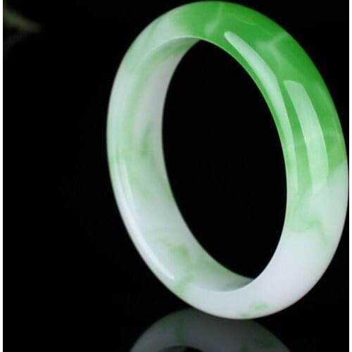 Myanmar jade bracelet ice waxy jade light green girl Wangfu jade bracelet womens half green floating flower
