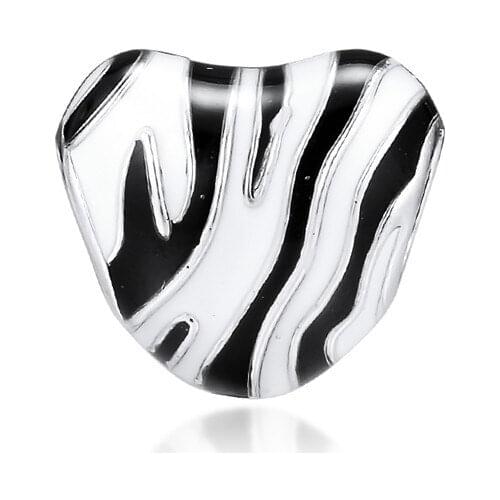 Wild Stripes Heart Beads for Charms Bracelets Silver 925 Jewelry DIY Summer Black & White Enamel Charm Beads for Jewelry Making