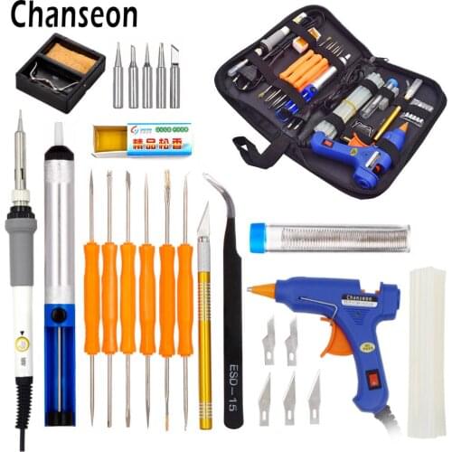 Chanseon EU 220v 60w DIY Adjustable Temperature Electric Soldering Iron Welding Kit 20W Glue Gun Repair Carving Knife Tool Tin