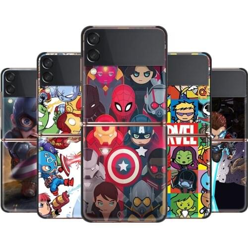 Marvel Cartoon Heros Cover For Samsung Galaxy Z Flip 6.7" Flip3 5G Black PC Hard Phone Case Segmented Protect Coque