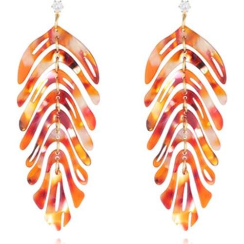 Filigree Long Leaf Leopard Print Dangle Earrings For Women Wholesale Gift Jewelry