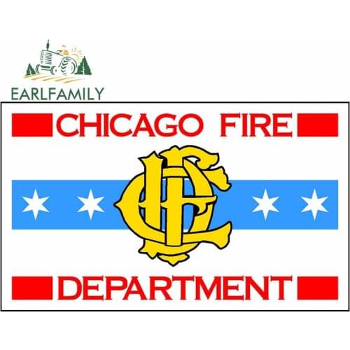 EARLFAMILY 13cm x 7.3cm for Chicago Fire Department Refrigerator Trunk Car Stickers Occlusion Scratch Bumper Scratch-Proof Decal