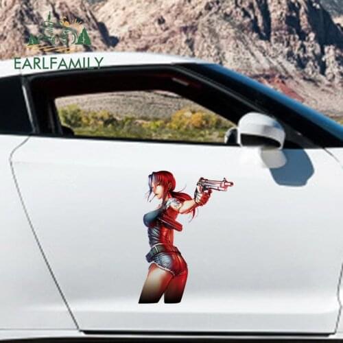 EARLFAMILY 43cm x 30.8cm for Black Lagoon Revy Creativite Decals Funny Car Stickers Scratch-Proof Sunscreen RV Vinyl Car Wrap