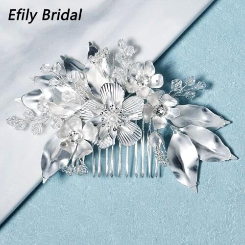 Efily Flower Leaf Crystal Hair Combs Bridal Wedding Hair Accessories for Women Party Jewelry Bride Headpiece Bridesmaid Gift