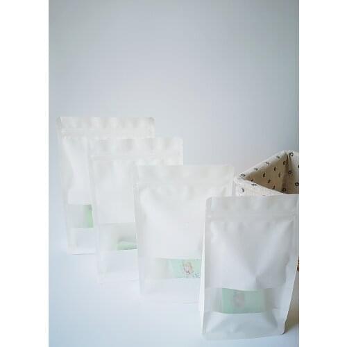 Eco friendly reusable White Stand up Gift bag with window 50pcs durable craft paper bag packaging supplies