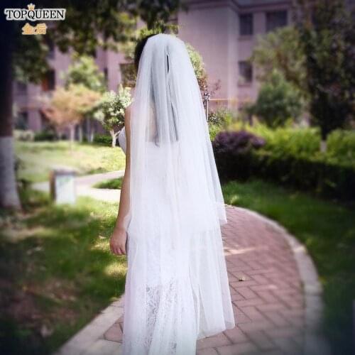 TOPQUEEN V25 2 layer Wedding Veils for Brides Fingertip Length Wedding Veil Medium Length White Ivory Wedding Veils with Comb