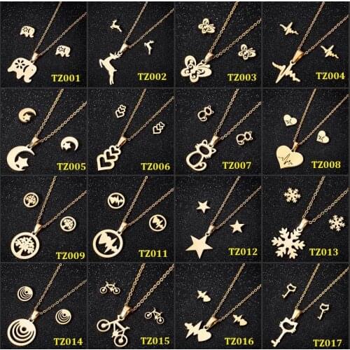 Jisensp Lovely Animal Stainless Steel Jewelry Sets Hollow Kitten Cat Pendant Necklace Earrings for Women Birthday Jewelry Gift