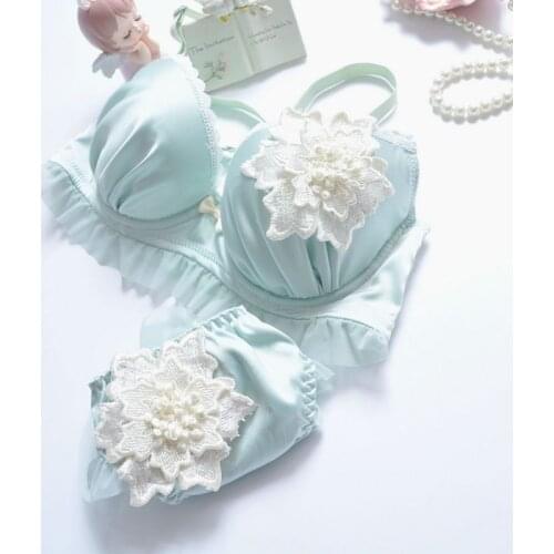 Japanese Style Push Up Bra Sets 70 75 90 85 80BCDE Smooth Brassiere Girls Panties Women Underwear 2Pcs Silk Brief Flowers Top Bh