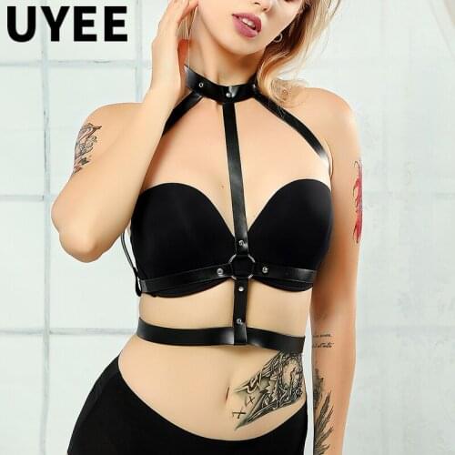 UYEE Leather Body Harness For Lesbians Bondage Suspenders Belt Adjustable Rotic Gothic Garter Belt Body Bondage Fetish Crop Top
