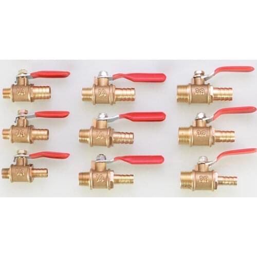 Brass 6/8/10/12mm Red Lever Handle Ball Valve Hose Barb 1/8" 1/4'' 3/8'' 1/2'' BSP Female Male Water Oil Flow Control Fitting