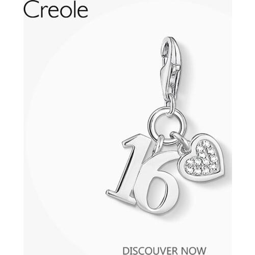 Lucky Number 16 with Heart Charms Pendant,2020 Spring Brand Fashion New Jewelry Cute 925 Sterling Silver Gift for Women Girls