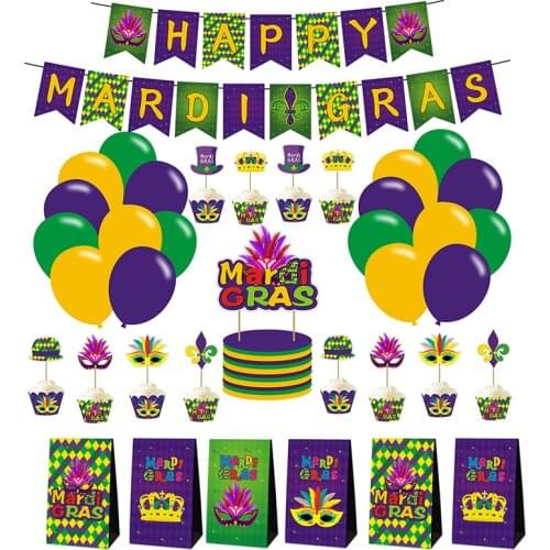 Mardi Gras Paper Flags Birthday Horizontal Pair of Paper Flags Decoration Flags Birthday Balloons Pull Flags Party Suits
