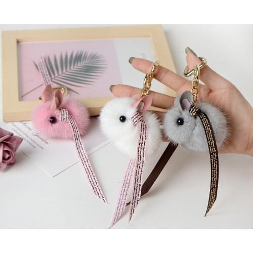 Cute Rabbit Plush Car Keychain Mink Fur Bags Pendant Keyring Accessories High Quality Gifts for Kids Girlfriends