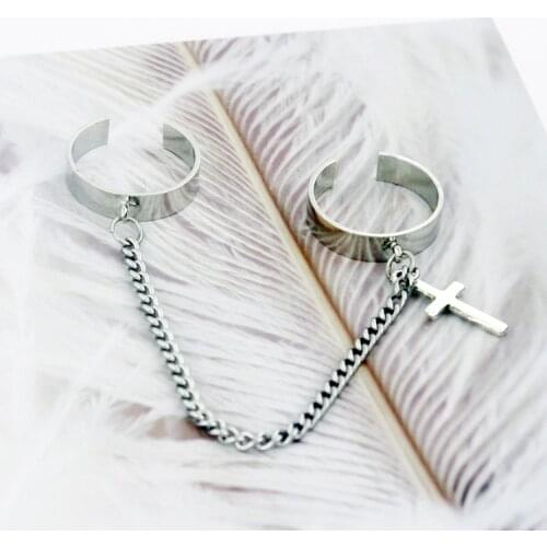 Fashion style simple chain cross combination ring punk hip hop style one ring men and women fashion jewelry
