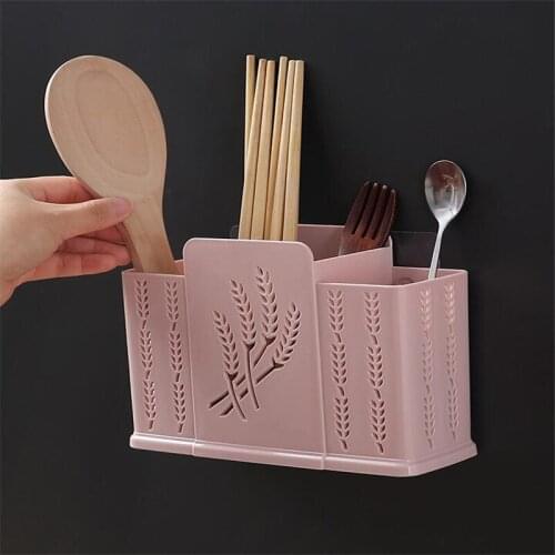 Kitchen Wall Mount Drain Drying Rack Hollow Chopsticks Cutlery Fork Holder Storage Box Multifunction Utensil Holder Dish Drainer