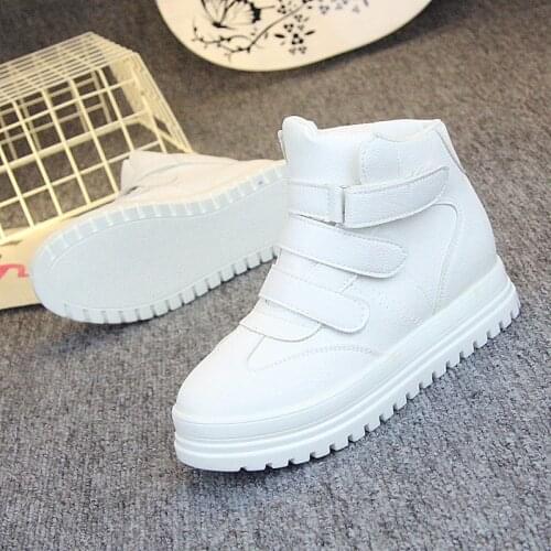 High-top hip-hop casual sports shoes spring and autumn new fashion all-match velcro white shoes plus size 40 womens shoes