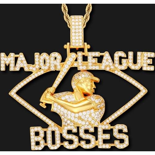 Baseball Bling Iced Out Gold Color Pendants Necklaces For Men Hip Hop Jewelry Pendant Cubic Zirconia Gift