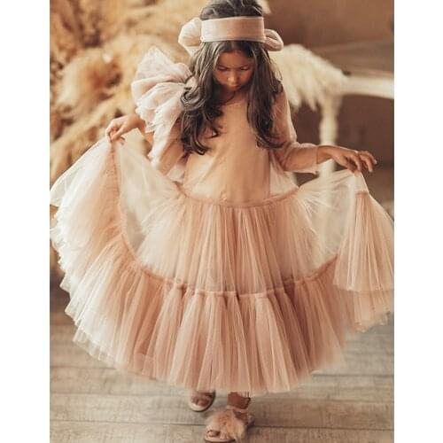 Champagne Boho Flower Girl Dresses Ruffles Tiered Skirts Kids Gowns For Wedding Birthday First Holy Communion Dress