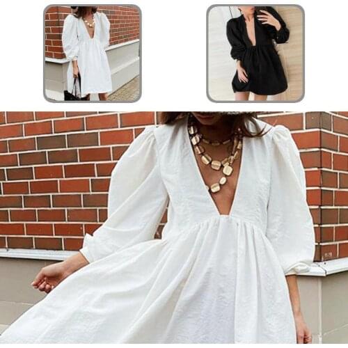 Above Knee Casual Long Sleeve Puff Sleeve Flare Dress Dress Ladies Dress Loose for Beach