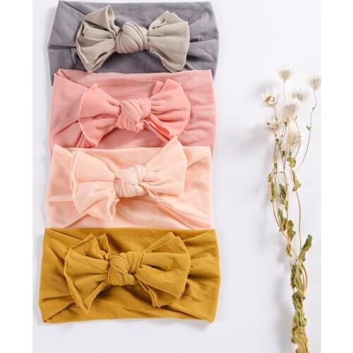 1Pcs Elastic Nylon Bow Headband Solid Color Baby Girl Hairband Bowknot Headband Soft Resilient Baby Hair Accessories 2021 New