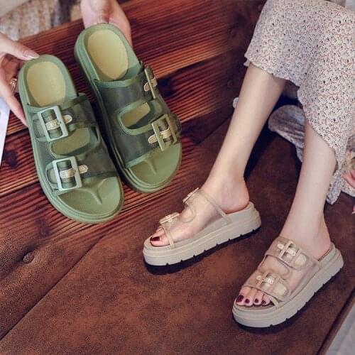 Sandals and slippers female summer 2020 new muffin thick bottom beach shoes net infrared wear fashion increase slippers female t