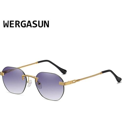 WERGASUN Punk Rimless Rectangle Sunglasses Men Women Vintage Shades UV400 Driving Sun Glass Frameless Gradient Fashion Eyewear