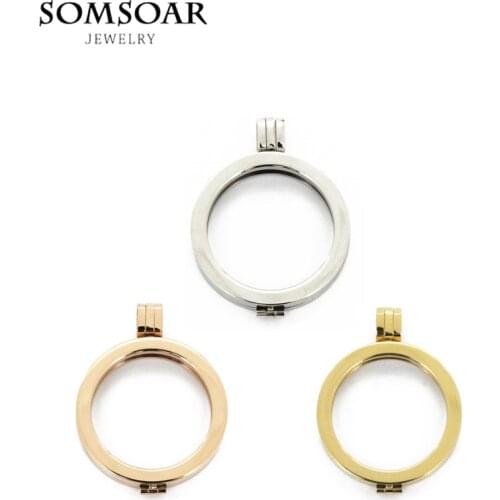 Somsoar Hot Sale 316L Stainless Steel Plain Coin Holder Frame Pendant with Gold e-coating Plated for My Coin Jewelry 10pcs/lot