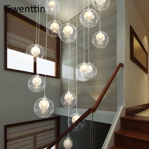 Nordic Bubble Glass Pendant Light Modern Stairs Hanging Lamp for Home Living Room Kitchen Lighting Fixture Suspension Art Deco