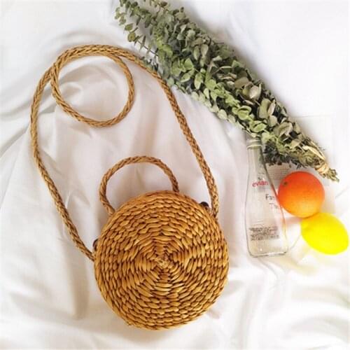 NEW Women Straw Bag Bohemian Bali Rattan Beach Handbag Small Circle Lady Vintage Crossbody Handmade Kintted Shoulder Bags