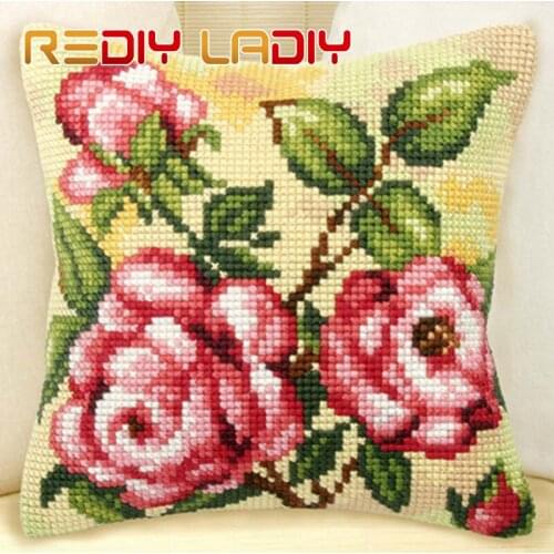 Cross Stitch Cushion Floral Peony Make Your Own Pillow DIY Chunky Cross Stitch Kits Pre-Printed Canvas Acrylic Yarn Pillow Case