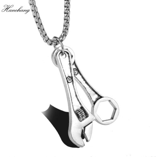 HANCHANG Jewelry Men Mechanic Wrench Spanner Pendant Necklace Charm Colar Vintage Punk Cool Male Accessories Cosplay Party Gift