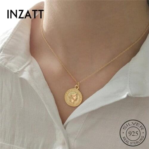 INZATT Trendy Dollar Queen Medallion New Pendant Necklace 925 Sterling Silver Gold Color Round Women FINE Jewelry 2020 Gift