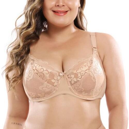 Plus Size Womens Thin Lace Embroidery Underwired Bra Perspective Unpadded Comfort Push Up Breathable Sleeping Bra