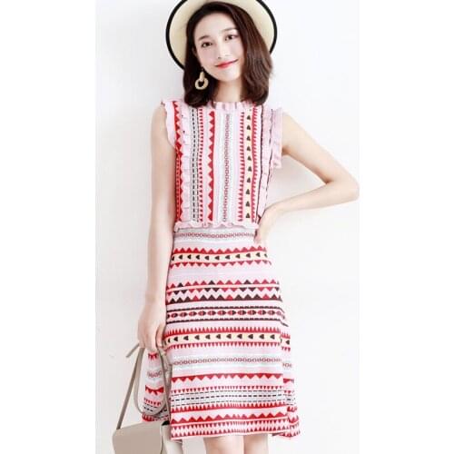2021 New Womens Stripe Bright Color Summer Knit Vestidos Ruffle Sleeve Sweater Womens Casual Geometry Pattern Knit Dress