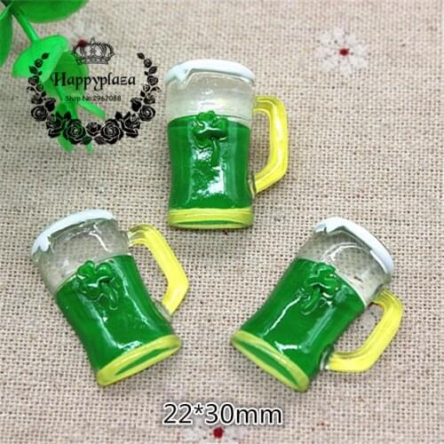 10pcs Resin Happy St. Patricks Day Beer Cup Flatback Cabochon Miniature Art Supply Decoration Charm Craft,22*30mm