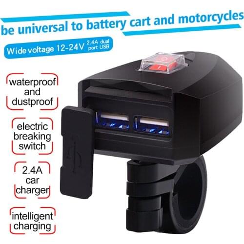 12V/24V Motorcycle 2.4A Dual USB Waterproof Power Charger Scooter Handlebar Adapter Moto Accessories