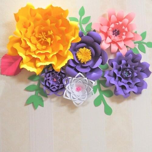 2018 DIY Giant Paper Flowers 6PCS+Leaves 5PCS Wedding & Event Backdrops Wall Deco Baby Nursery Decor Video Tutorials Mix Colors
