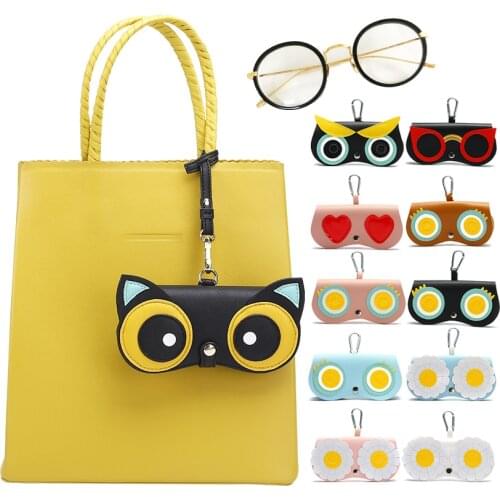 2021 Fashion Women PU Leather Eye Glasses Case Cartoon Portable Glasses Storage Pendant Bag Sunglass Box Eyewear Pouch Bags