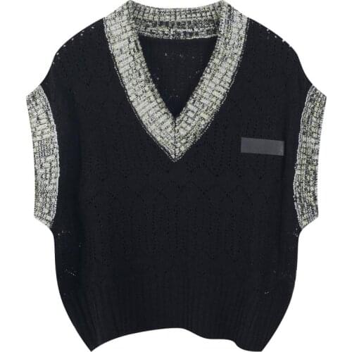 2021 Summer New Color Block Knitted Vest Y2K Knitted Vest Retro V-Neck Sleeveless Pullover