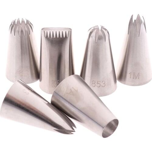 6Pcs/Set Cake Cream Decoration Tips Set Baking Tools Extra Large Stainless Steel Icing Piping Nozzles