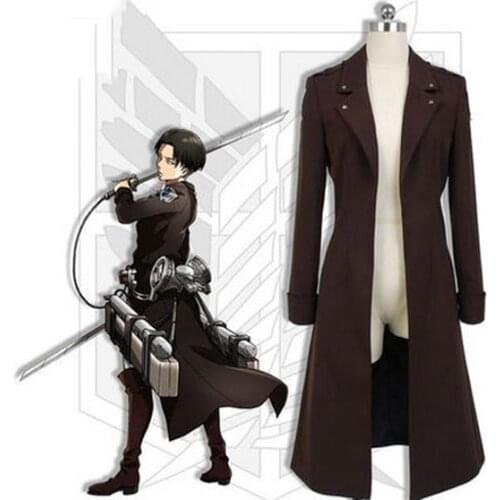 Anime Cosplay Attack on Titan Eren Jager Coat Levi Ackerman Trench Brown