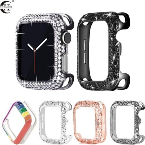 Diamond Watch Cover for Apple Watch Case 6 SE 5 4 3 2 1 42MM 38MM with drill Protector Shell for iWatch 4 3 44MM 40MM Women band